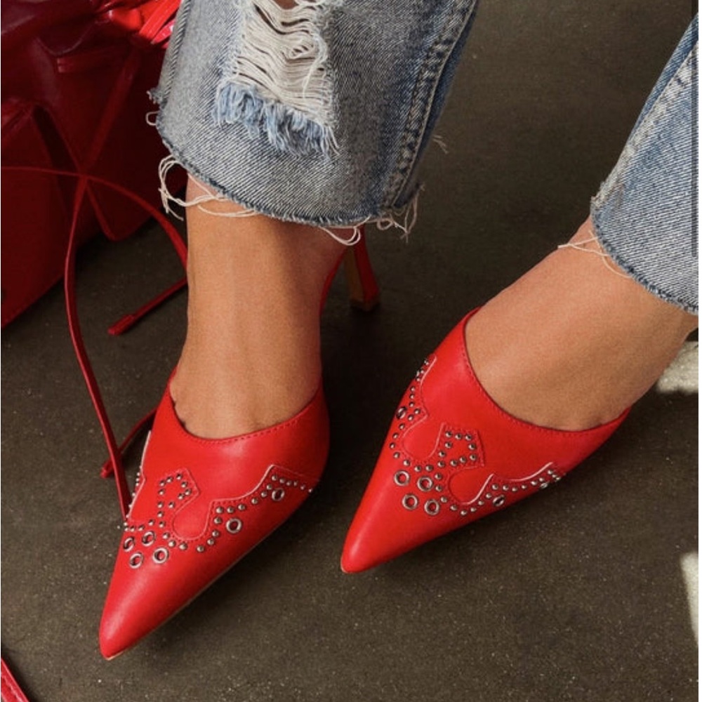 LAURYN PUMP HEEL MULES - RED